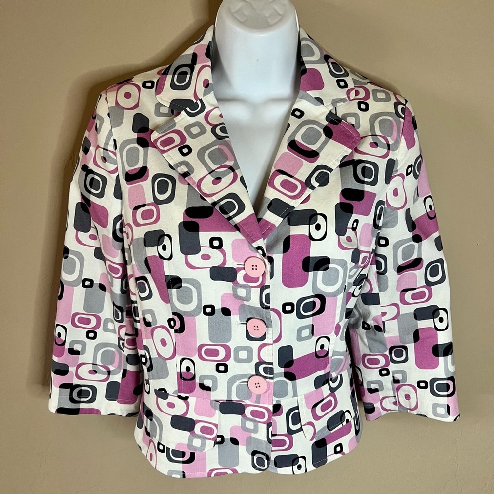 Conspicuous Jacket Nordstrom White Pink Grey Black Abstract Print Small